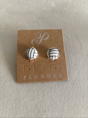 Plunder Black and White Striped Round Stud Volleyball Earrings